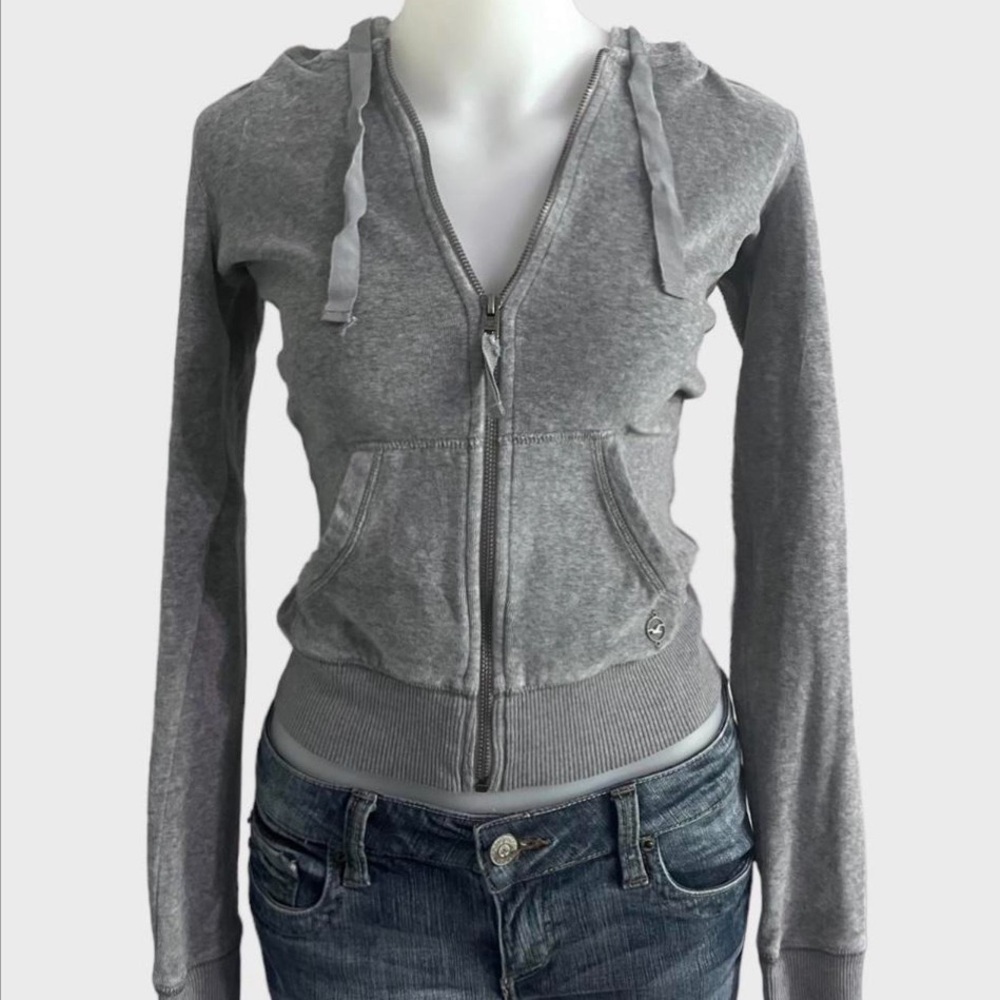 vintage 2000s hollister grey velour zip hoodie size xs